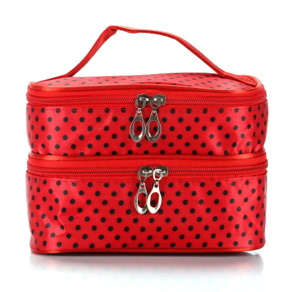 Bright red Косметичка для макияжа, косметичка, han edition, двойная косметичка Baoxiaobo, косметичка в горошек, сумочка - Цвет: Bright red