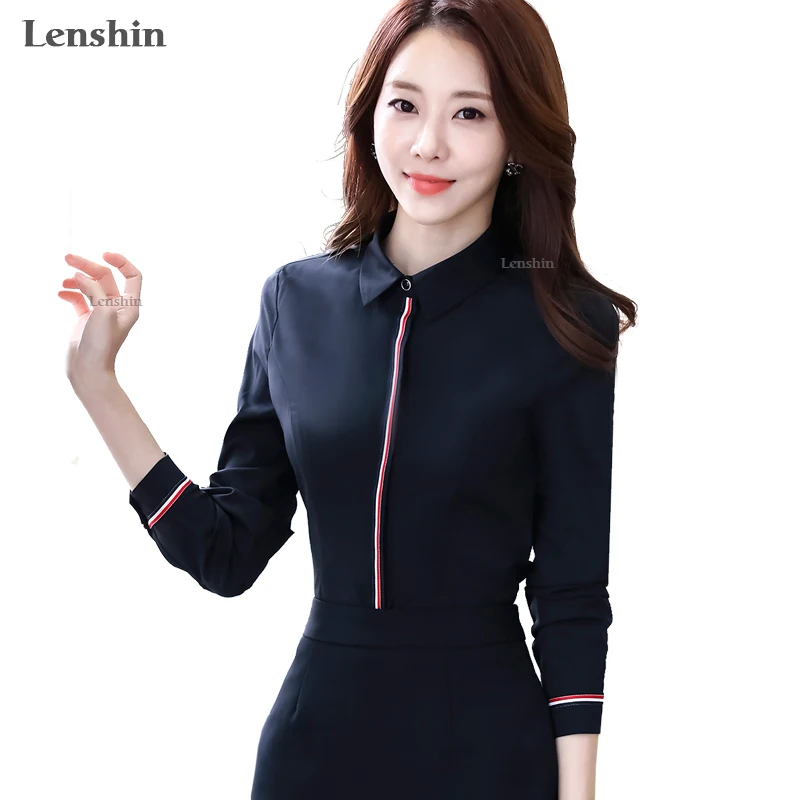 Lenshin Женская Полосатая Рубашка на пуговицах деловой стиль деловая Офисная