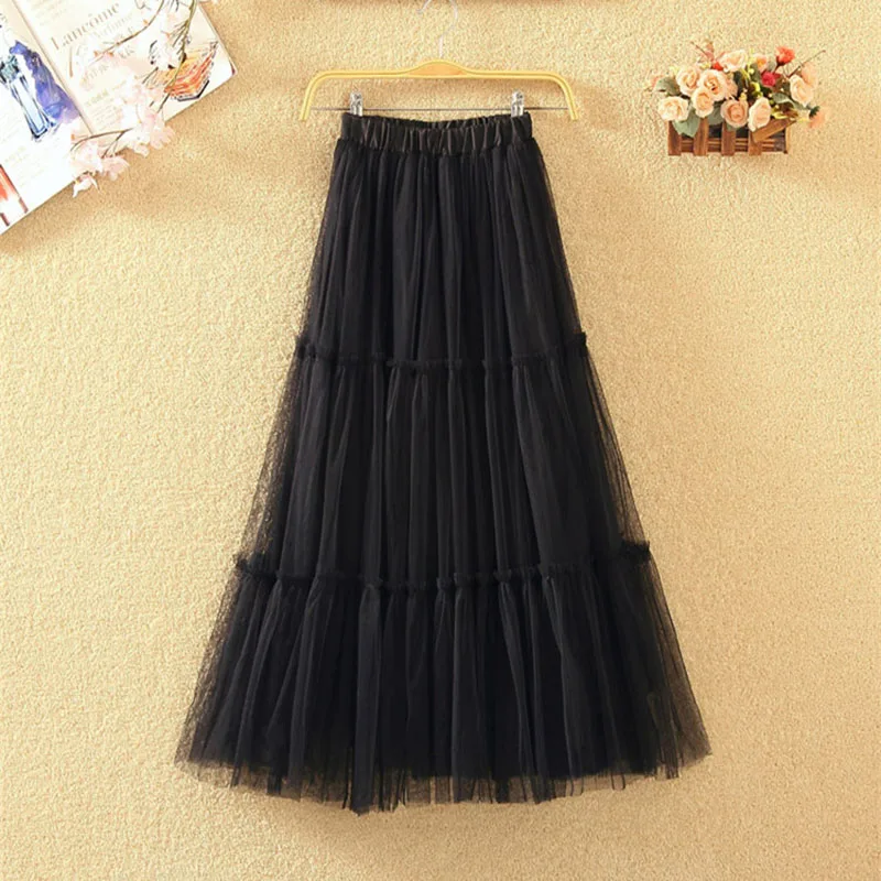 

Модные новые фатиновые юбки для женщин; Повседневная Эластичная кружевная юбка с высокой талией для девочек; сетчатая юбка-пачка с вышивкой...