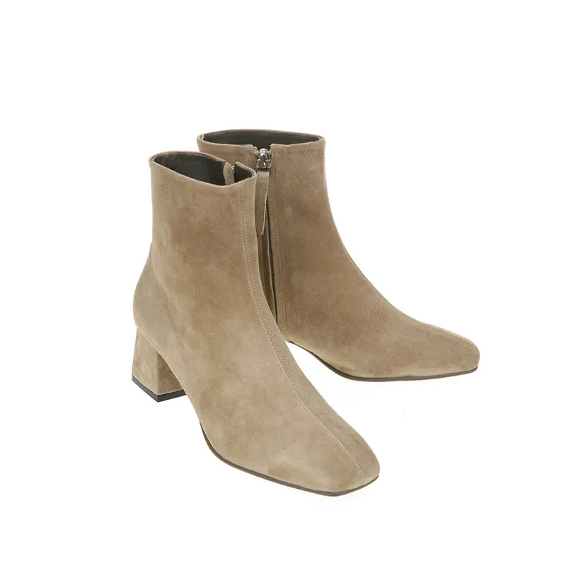 Gray-Kid Suede QUTAA/Новинка года; сезон осень-зима; ботильоны из натуральной кожи в стиле ретро с квадратным носком на молнии; универсальная женская обувь на квадратном каблуке; размеры 34-39 - Цвет: Gray-Kid Suede