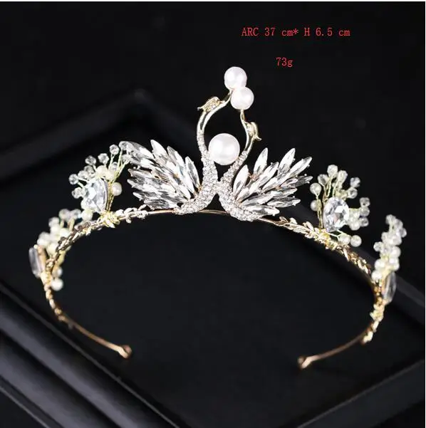 Rhinestone Princess Crown Pearl Wedding Tiaras Swan Jewelry For Kids' Ballet Performances Fashion Accessories - Окраска металла: B