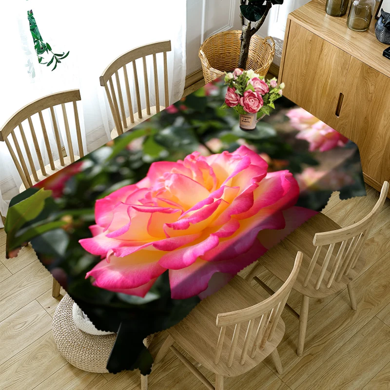 3d Красивая круглая скатерть с розовыми цветами моющаяся из полиэстера