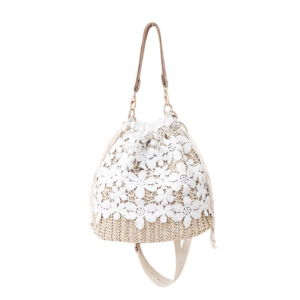 Женская модная кружевная сумка через плечо однотонная тканая пляжная