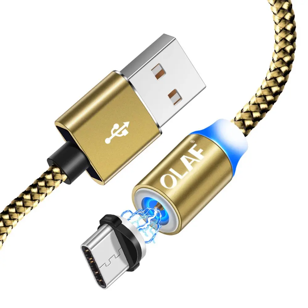 1 м светодиодный магнитный usb-кабель для iPhone Type C, Магнитный зарядный кабель Micro USB для зарядки и передачи данных, кабели для мобильных телефонов Android - Цвет: Gold Cable and Plug
