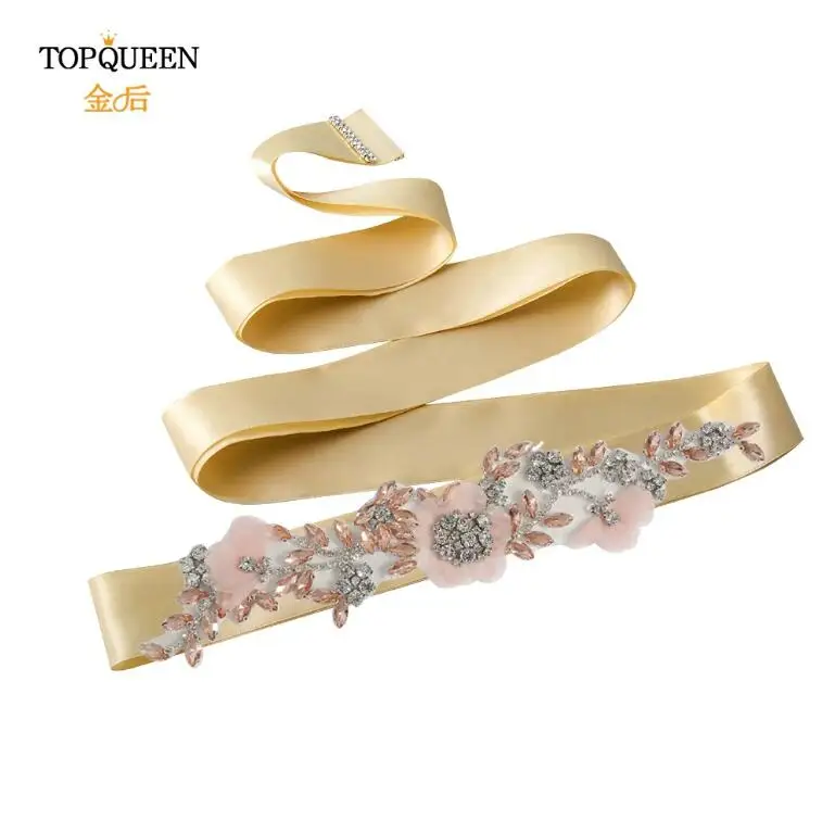 Champagne TOPQUEEN, S419-R, розовое платье, румяна, розовые ремни, розовый пояс для женщин, розовые стразы, Цветочный Пояс для подружек невесты - Цвет: Champagne