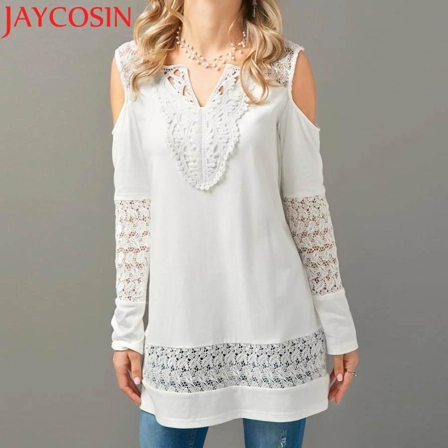 2018 футболка Для женщин леди Повседневное бабочка кружева с открытыми плечами