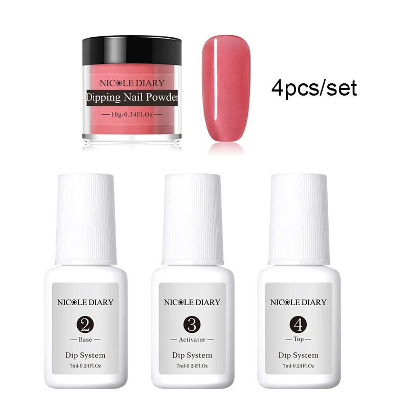 set 4 Николь дневник 4 шт./компл. желе Dip порошок для ногтей Французский погружения Системы комплект натуральный сухой ногтей Блестящий прошок для сбора пыли для верхнего и базового покрытия жидкости - Цвет: set 4