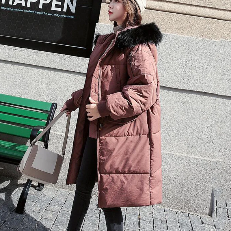 

2019 New Korean version Winter Fur collar hooded jacket Women Large size thickening Warm High Quality Bat sleeve coat cc609