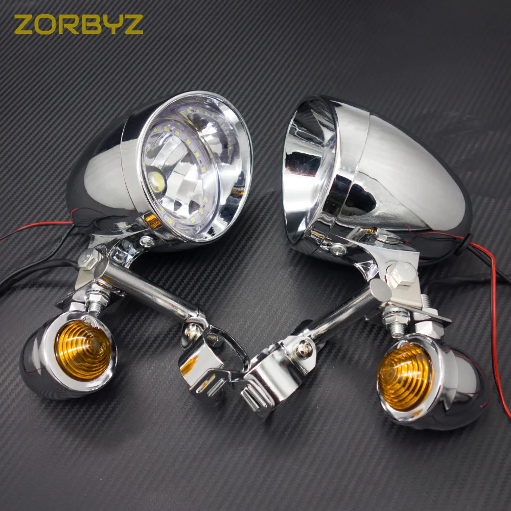 Мотоциклетные хромированные поворотники ZORBYZ противотуманные фары с белым