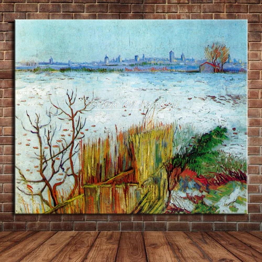 

Hand Painted Snowy Landscape With Arles In The Background Of Vincent Van Gogh Reproduction Oil Painting On Canvas For Home Decor