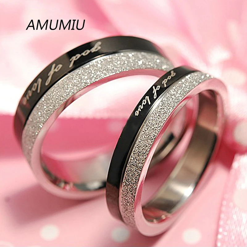 AMUMIU модные черные и серебристые кольца для возлюбленной влюбленной пары из