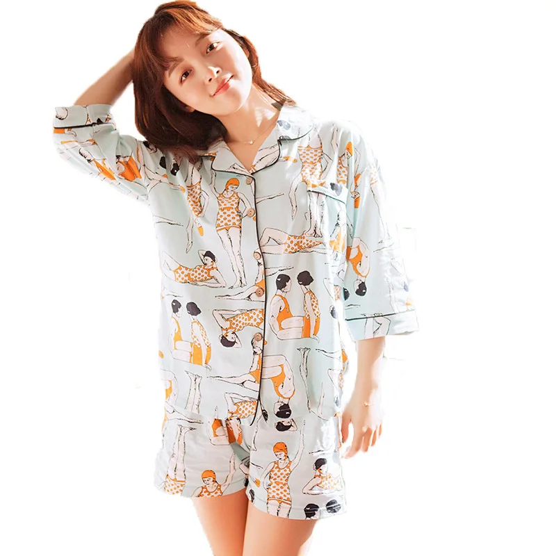 Женские пижамные комплекты удобный пижамный комплект из 100% хлопка с принтом для