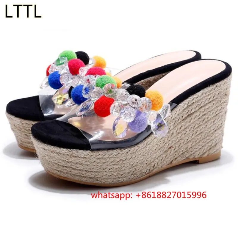 Дизайн моды Трава Нижние Клинья Высокой Пятки Платформы с Открытым Носком