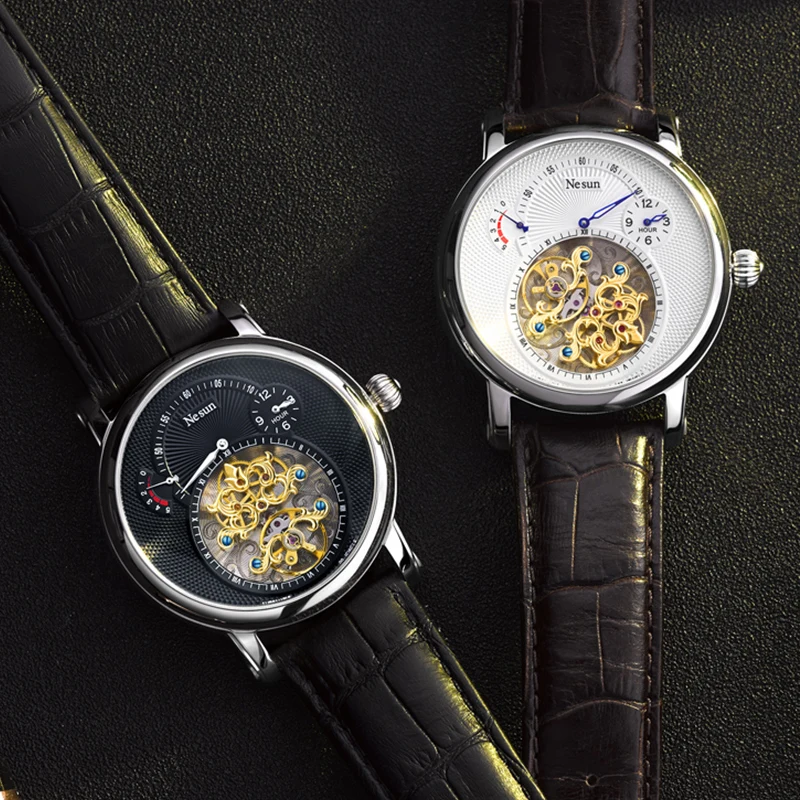 Роскошные NESUN мужские полые турбийон часы бизнес автоматические механические
