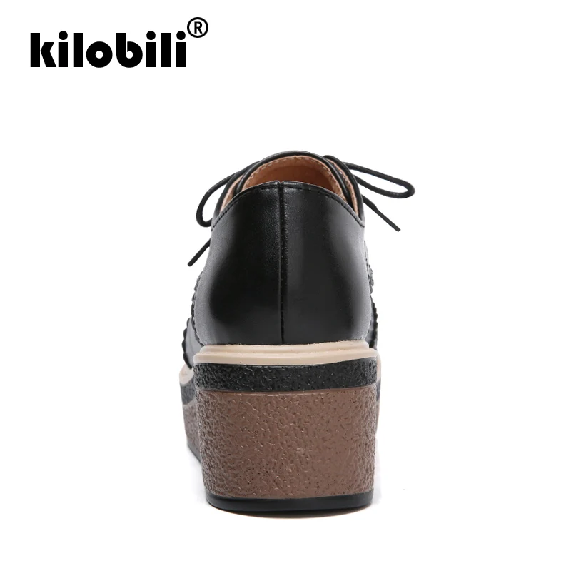 Kilobili 2019 Весна Для женщин туфли-оксфорды на платформе Броги шнуровке из