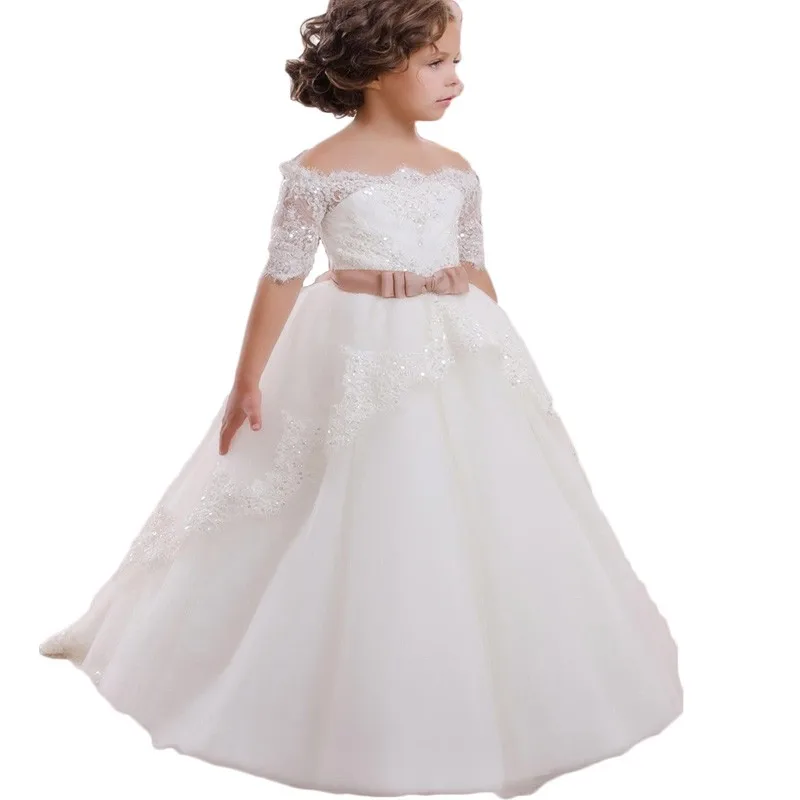 Белое платье для первого причастия с открытой спиной со шнуровкой открытыми