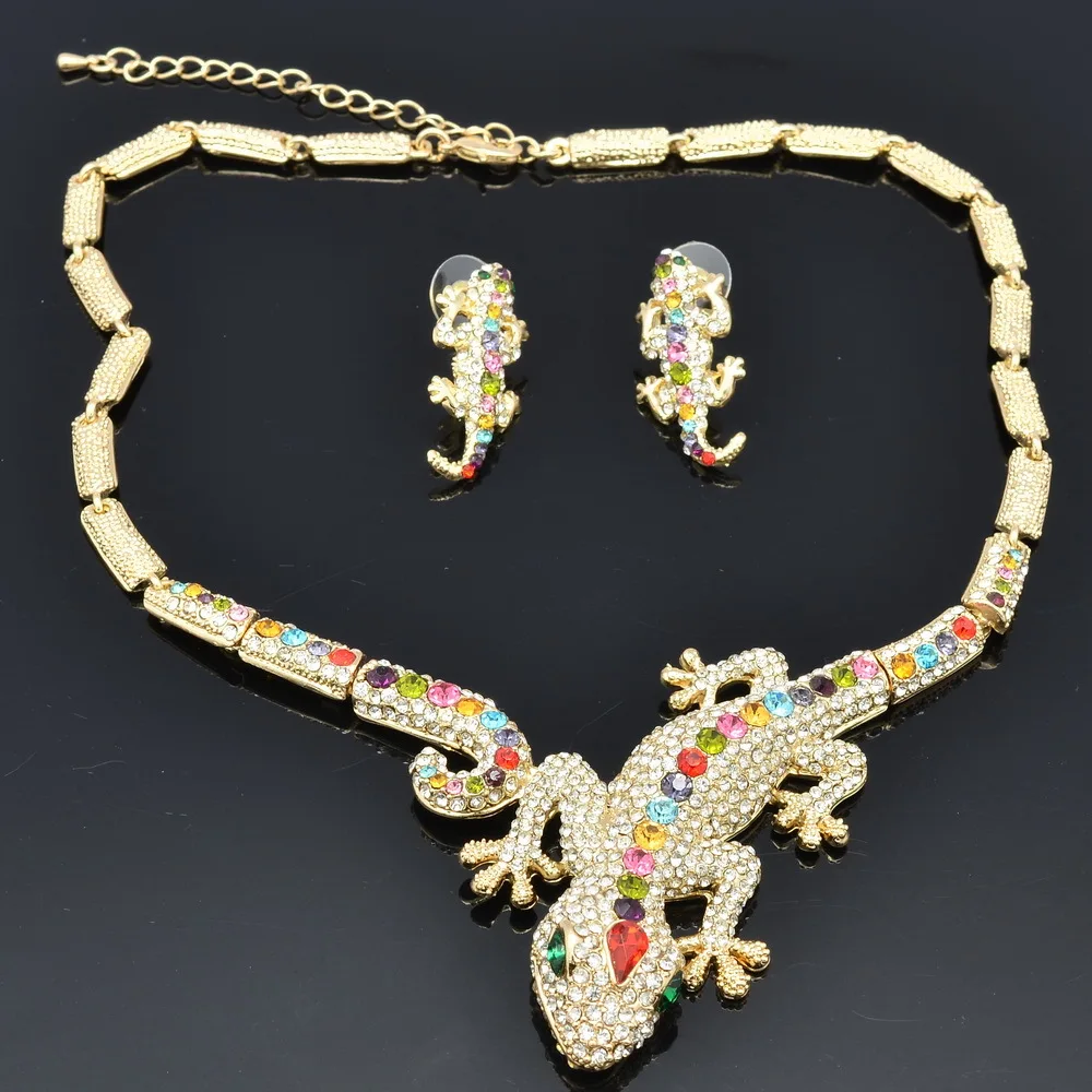 Женский набор из серег Gecko Lizard разноцветное ожерелье с кристаллами горного