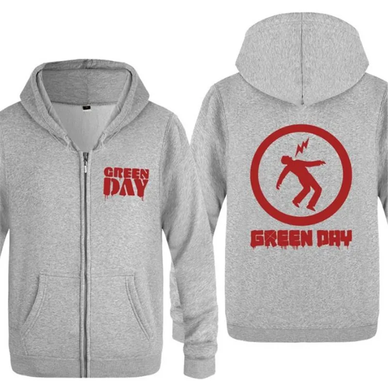 gray hoodie 15 Мужская толстовка с капюшоном Rock Green day, мужская флисовая куртка на молнии с длинным рукавом, пальто, толстовка, хип-хоп костюм для катания на коньках, большой размер - Цвет: gray hoodie 15
