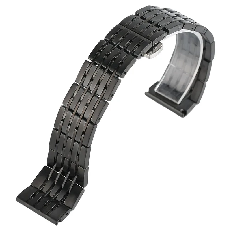 

Black 20/22/24mm Men Women Watch Band Clasp With Safety Strap Solid Link Stainless Steel Watchband Replacement
