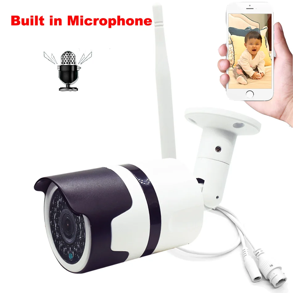 Беспроводная уличная камера видеонаблюдения HD 1080P Wi Fi с микрофоном IP66 поддержка SD