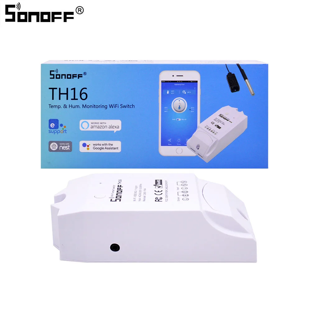Sonoff TH16 умный переключатель Wi-Fi Мониторинг температуры и влажности Wifi умный переключатель домашний комплект автоматизации работает с Alexa Google Home