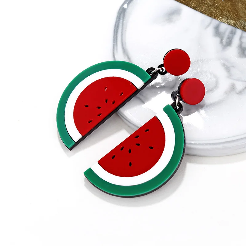 Watermelon XIYANIKE акриловые серьги для женщин Арбуз Лимон, клубника лето Подсолнух киви помидор преувеличенные серьги-Вишенки - Окраска металла: Watermelon