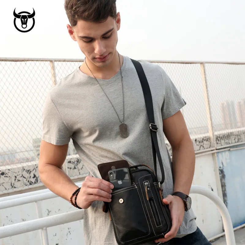 new genuine leather mens crossbody shoulder bag vintage cowhide messenger bag for male small casual handbag free global shipping