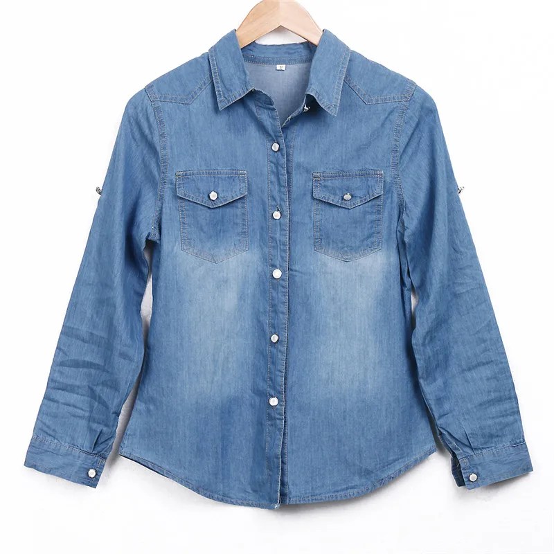 Casual Brief Elegant Women Denim Shirt Adjusted Long Sleeve Summer Street Wear Clothes Lapel Fashion High Quality |
