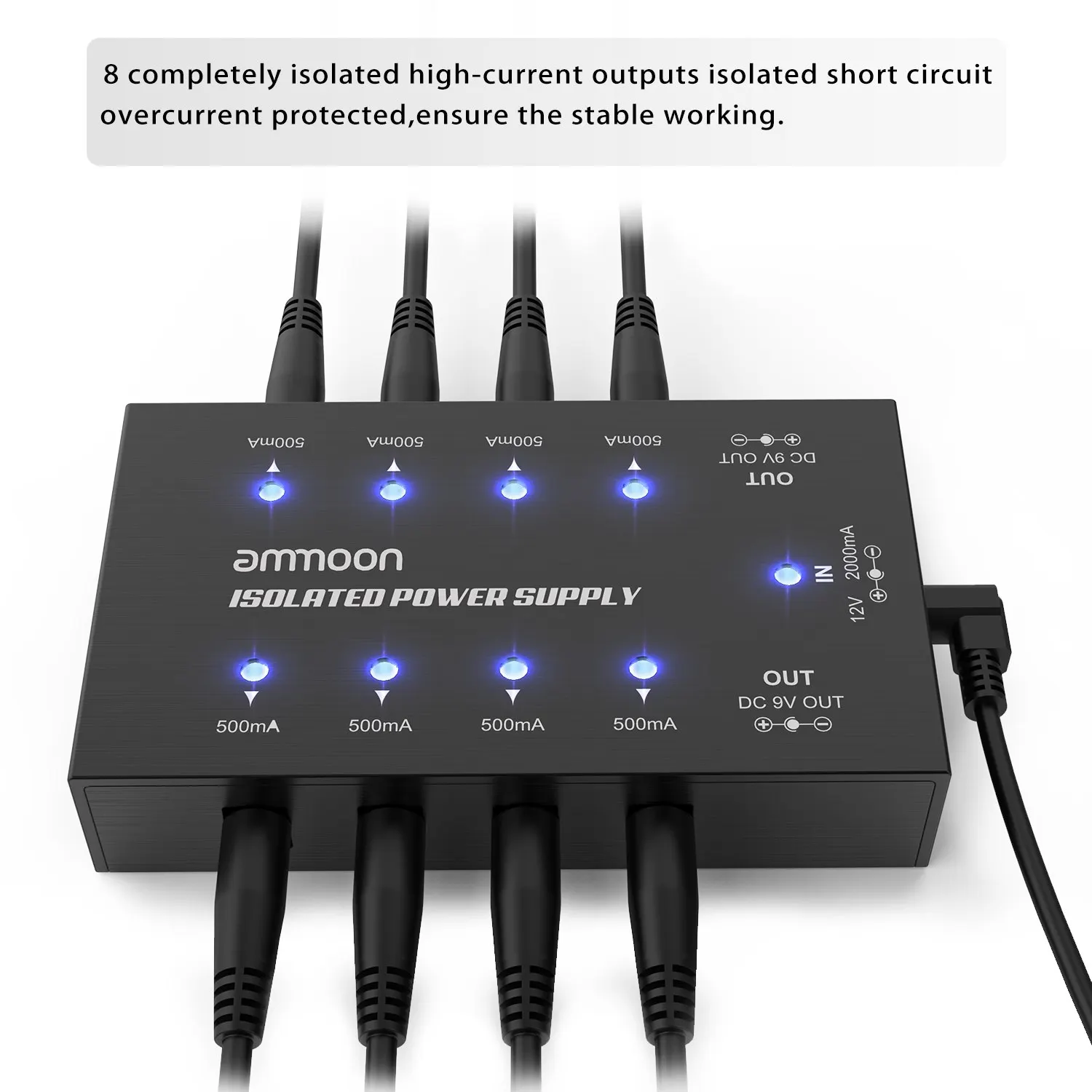 

ammoon Compact Size Guitar Effect Power Supply 8 Isolated DC Outputs for 9V/18V Guitar Effects