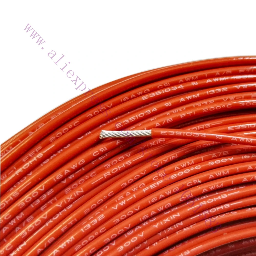 5 метров UL1332 # 16AWG PTFE изолированный провод 300V 22A высокая термостойкость 200C для 3D
