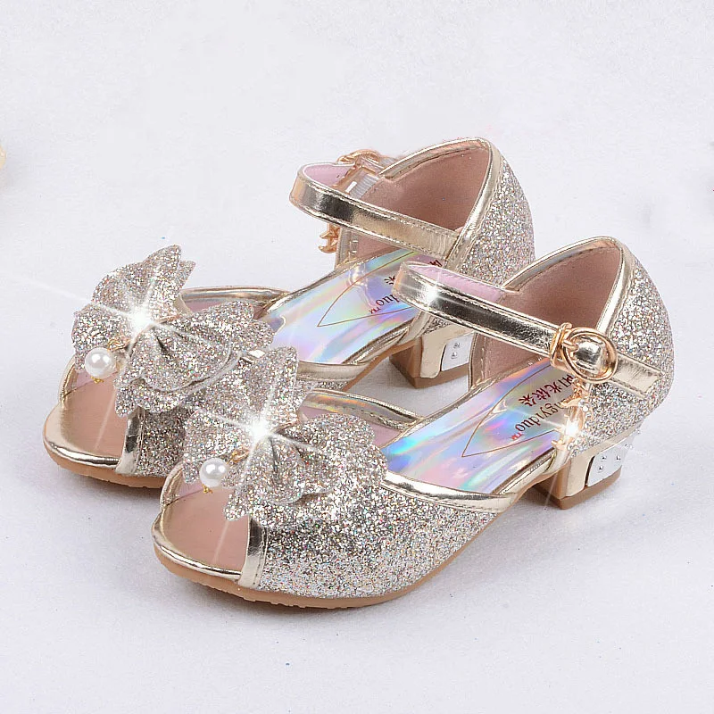 Детские сандалии в стиле принцессы вечерние блестящие туфли для девочек