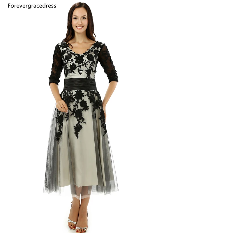 Forevergracedress Винтаж мать невесты платье Черный Аппликация Чай Длина короткие