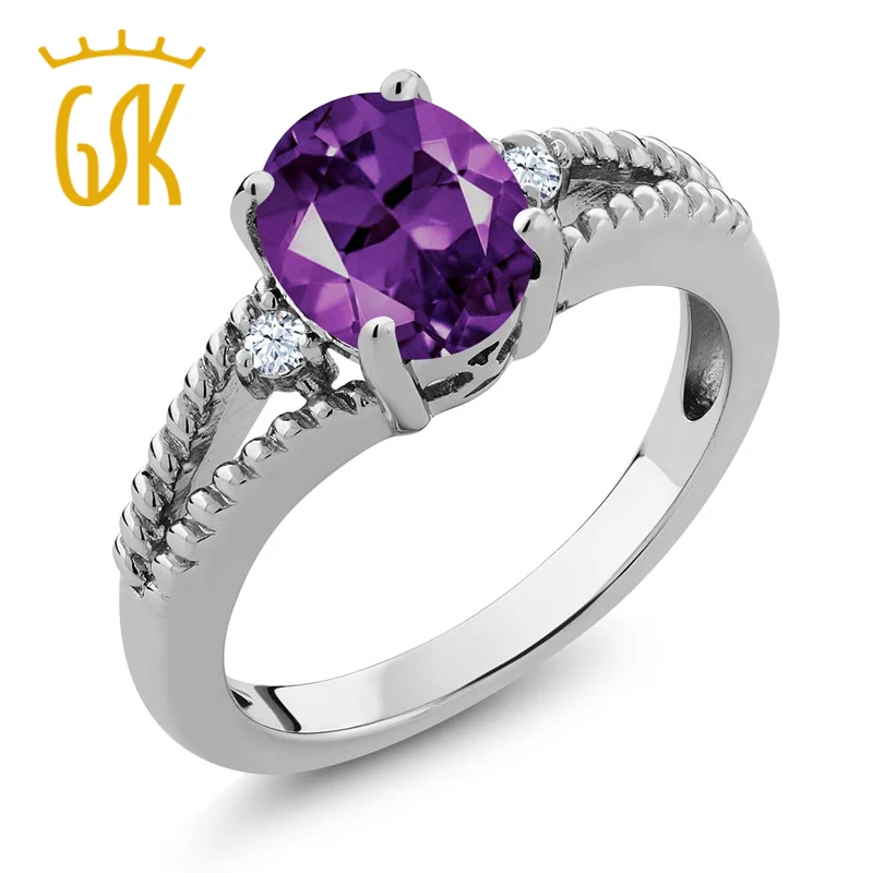 1.73 Ct Oval Purple Amethyst 925 Sterling Silver Women's 3-Stone Ring | Украшения и аксессуары