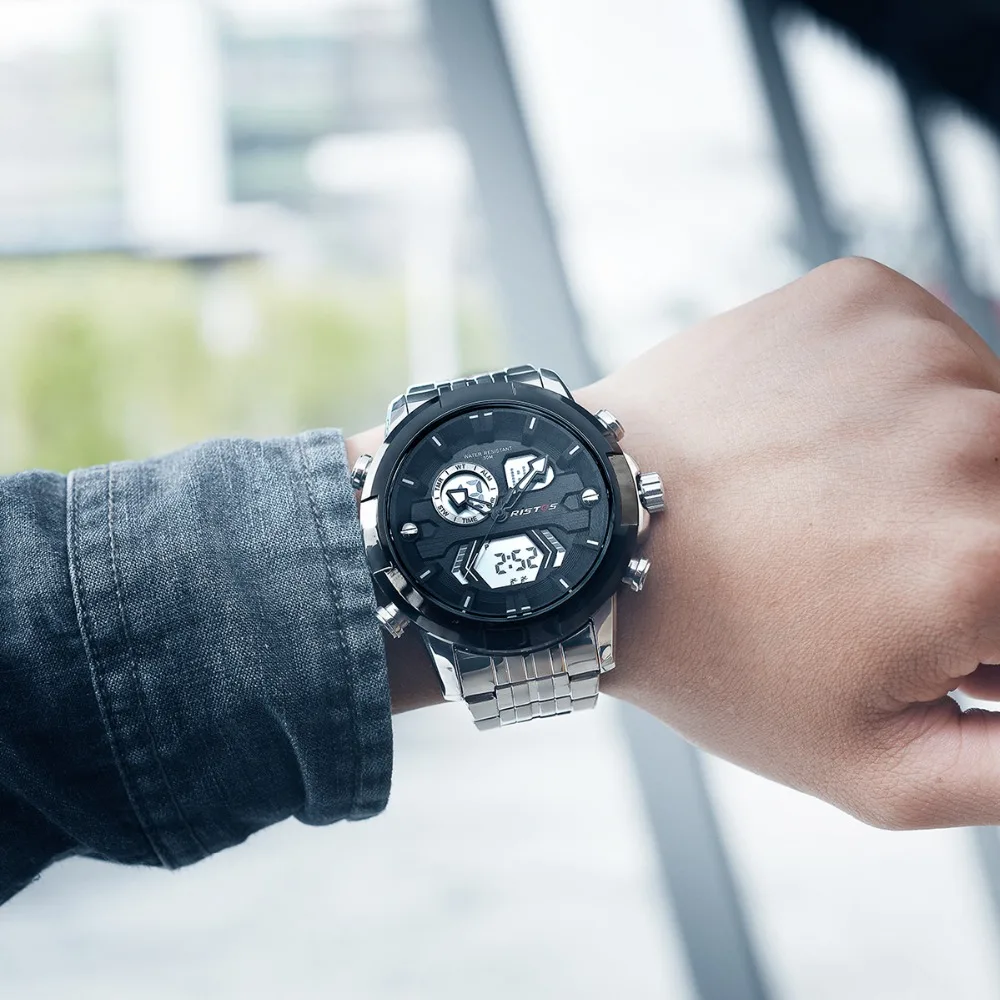 Мужские Цифровые Аналоговые наручные часы RISTOS модные мужские