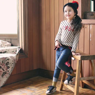 Девушки одежда С Длинным рукавом девушка майка детская полосы печатных футболки