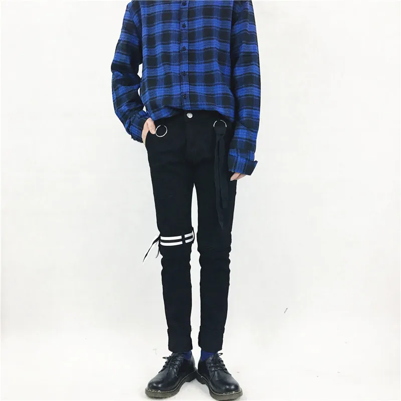VERSMA в Корейском стиле Ulzzang Harajuku SUGA Slim Fit джинсы брюки Хай стрит GD ленты дизайн Для