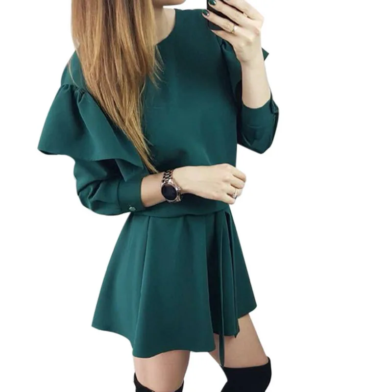CALOFE однотонное мини-платье с оборками Женская мода 2018 летний сарафан бантом Vestidos