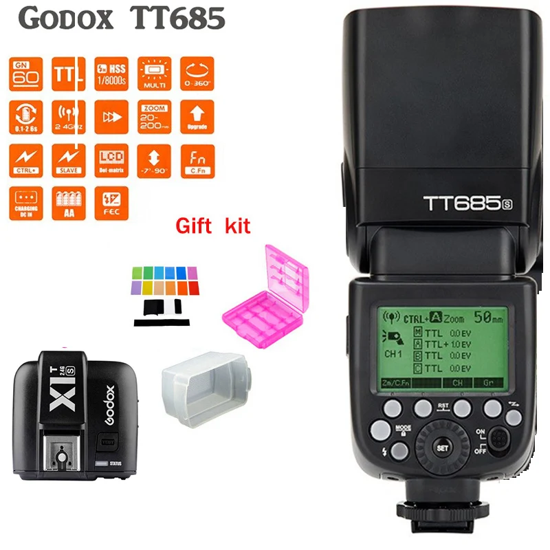 Вспышка Godox TT685S Speedlite светильник GN60 1/8000 с HSS TTL + вспышка Trans mi tter (MI Shoe) для Sony A58 A7RII A7II