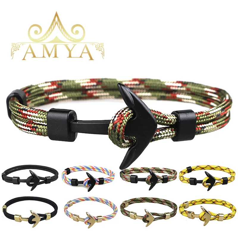 Новые модные ювелирные изделия черный/золотой браслет из сплава с якорем крючки