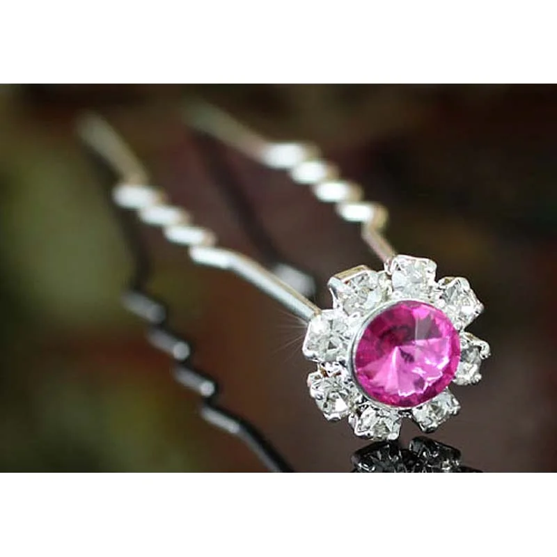 6 X Свадебные розовые цветочные заколки для волос с кристаллами CP1084 | Украшения и