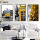 Скандинавская современная городская желтая телефонная будка, пейзажи и принты, Картина на холсте, искусство, настенные картины для гостиной, домашний декор