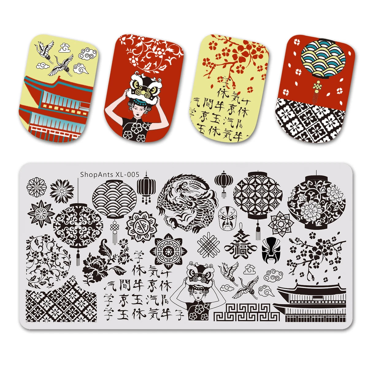 Штампованные пластины для ногтей 6*12 см Китайский Персонаж элементы природа миры