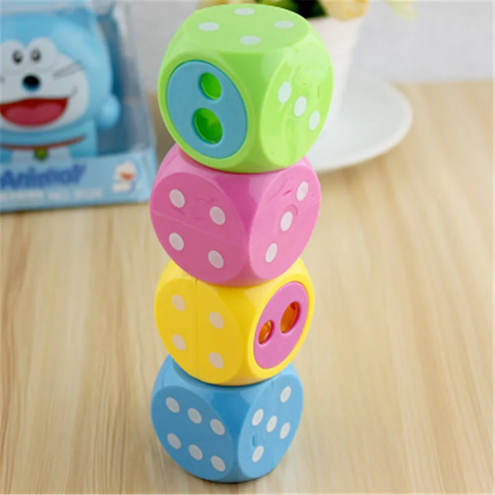 1 Pcs Large Candy Color Kawaii Cartoon Dice Shape Pencil sharpener size double hole Creative for Student School Stationery Gift
