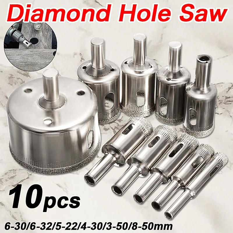Drillpro 10 шт. 8-50 мм ядро сверло Алмазная кольцевая пила режущий набор Режущий инструмент для плитки мраморного стекла гранита Электроинструмент набор