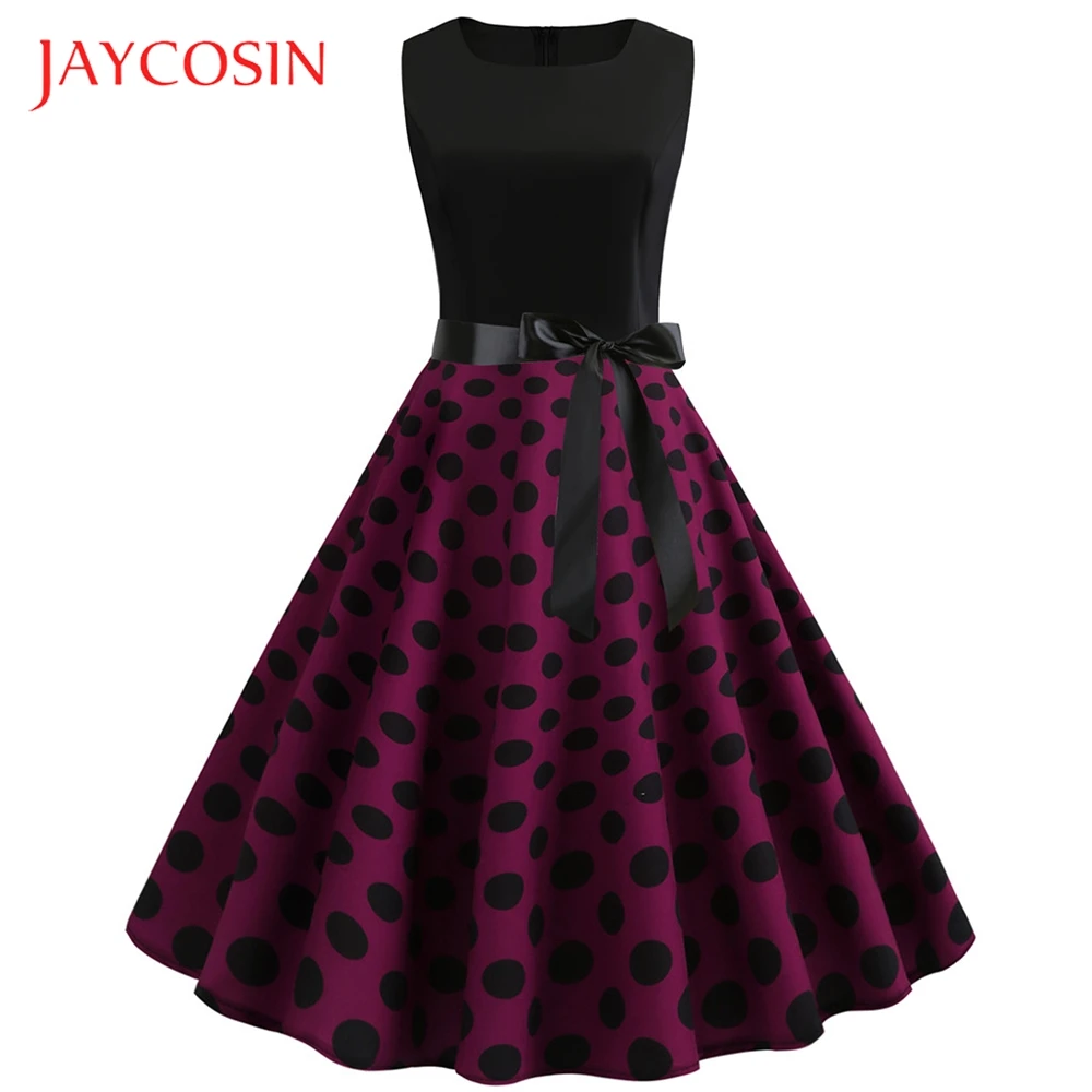 Платье JAYCOSIN женское винтажное до середины икры без рукавов с О образным вырезом и