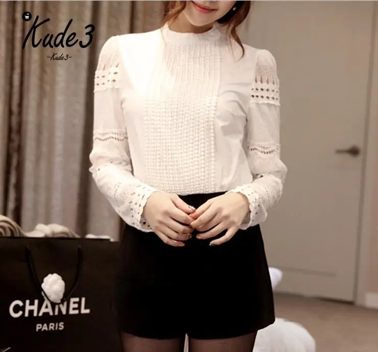 Новые женские блузки тонкий нижний с длинными рукавами белая рубашка кружевная