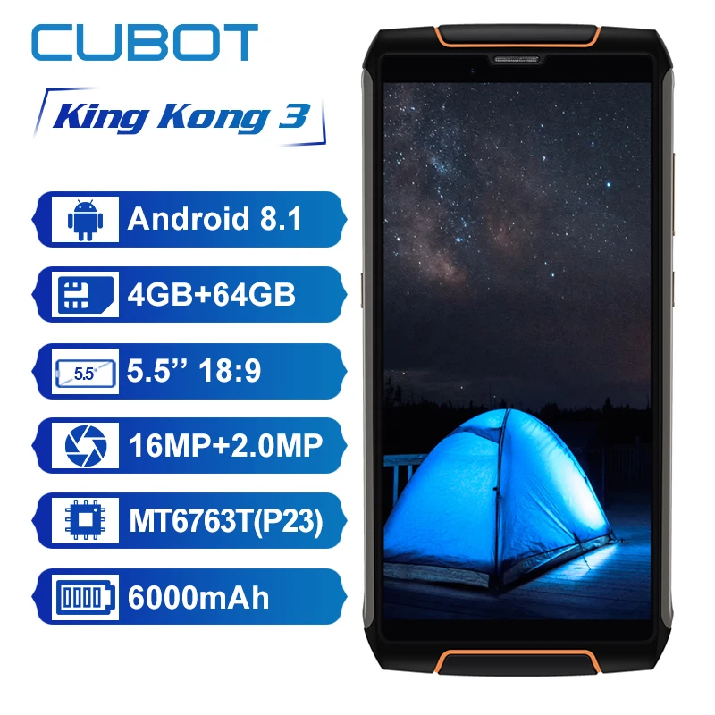 Чехол для Cubot King Kong 3 IP68 Водонепроницаемый Прочный чехол для телефона NFC 6000 мА/ч, большая Батарея Android 8,1 4 Гб+ 64 Гб Тип type-C для быстрой зарядки MT6763T Octa core