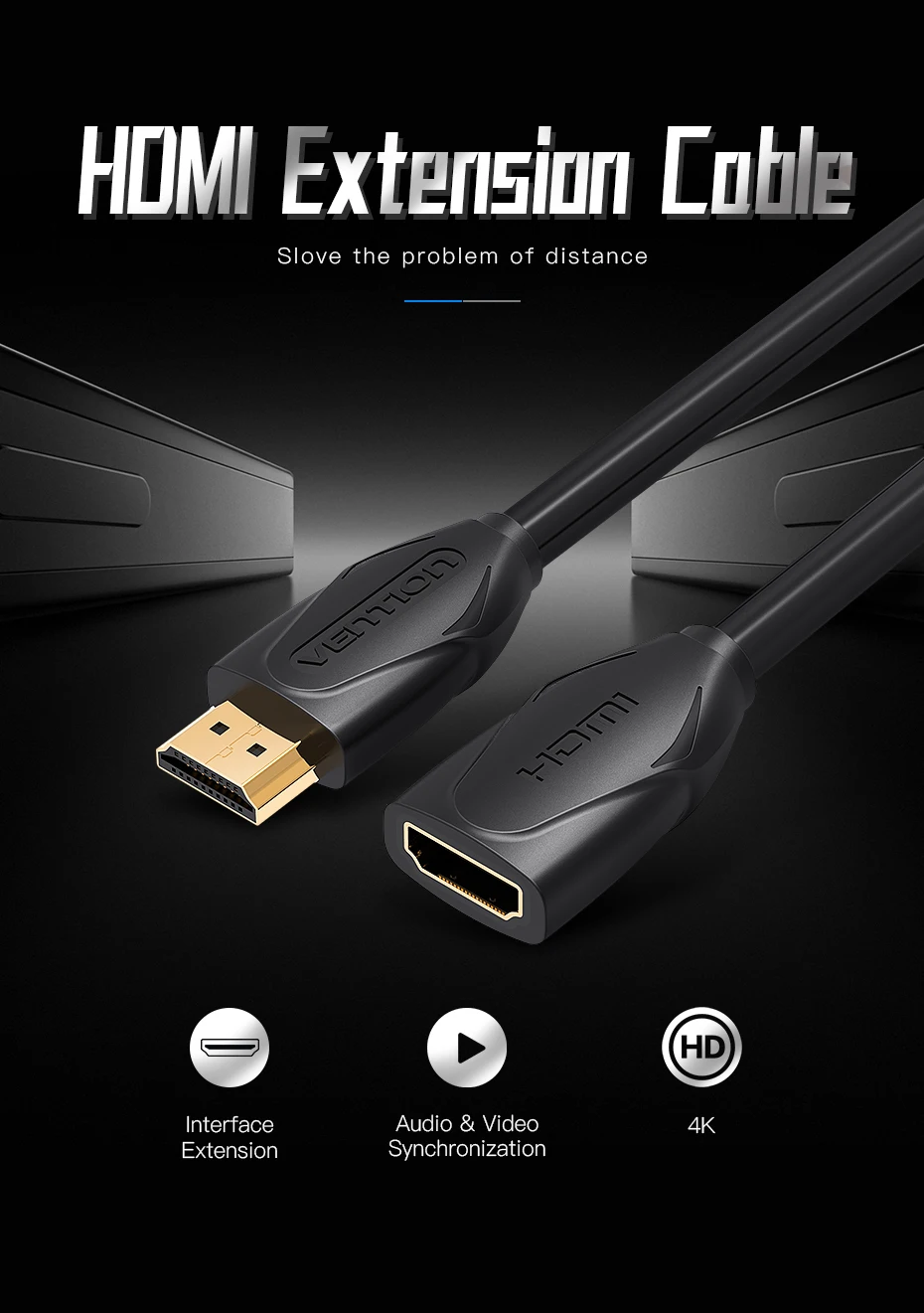 Vention HDMI кабель-удлинитель 1 м 1,5 м 2 м 3 м 5 м Папа-мама Удлинитель HDMI кабель 1080P 3D 1,4 в для HDTV lcd ноутбука PS3 проектора