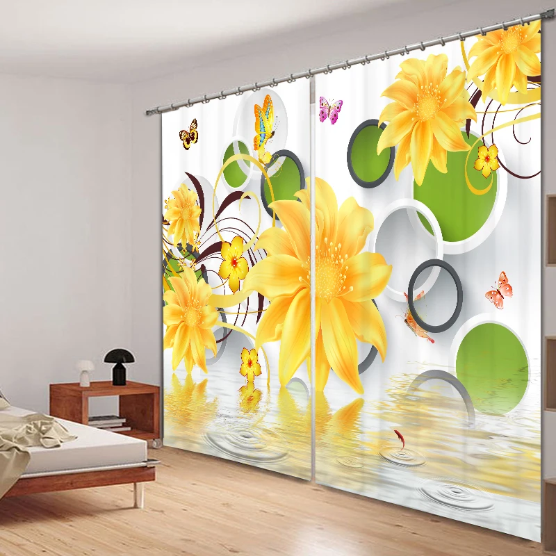 Цветочный принт Роскошные 3D затемненные шторы для гостиной постельные