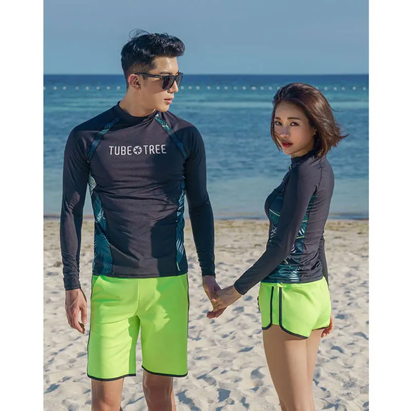 

Men's Women's 2pcs Set Rash Guards Surf Swimwear UV Protection Color Block Surfing Swim Suit Bathing Suit Beachwear Black